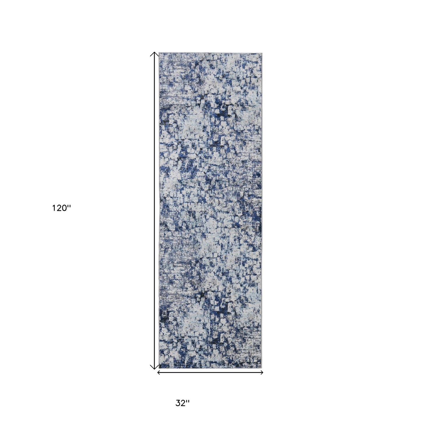 10' Blue and Ivory Abstract Power Loom Distressed Runner Rug