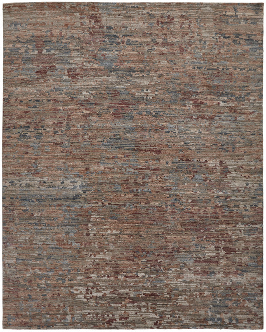 9' X 12' Red And Blue Wool Abstract Hand Knotted Area Rug