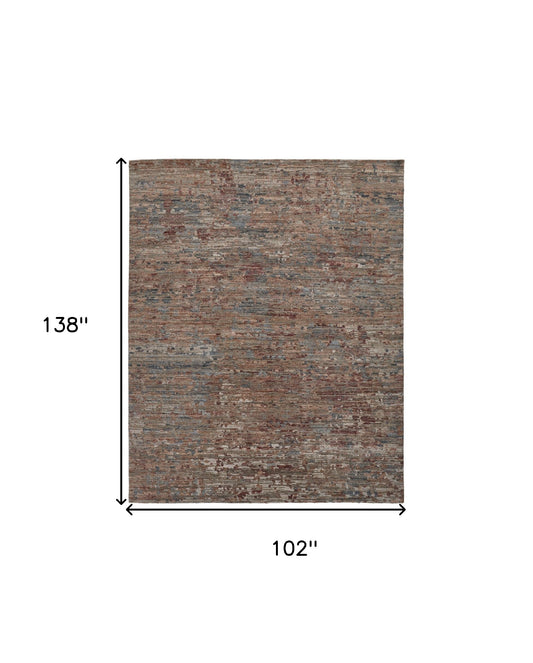 9' X 12' Red And Blue Wool Abstract Hand Knotted Area Rug