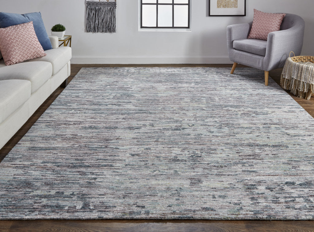 10' X 13' Blue And Gray Wool Abstract Hand Knotted Area Rug