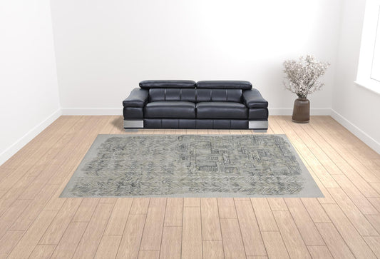 10' X 14' Green Blue And Ivory Abstract Hand Woven Area Rug