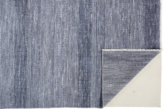 12' X 15' Blue And Silver Wool Striped Hand Knotted Area Rug