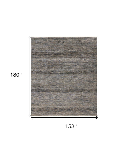12' X 15' Gray Wool Striped Hand Knotted Area Rug