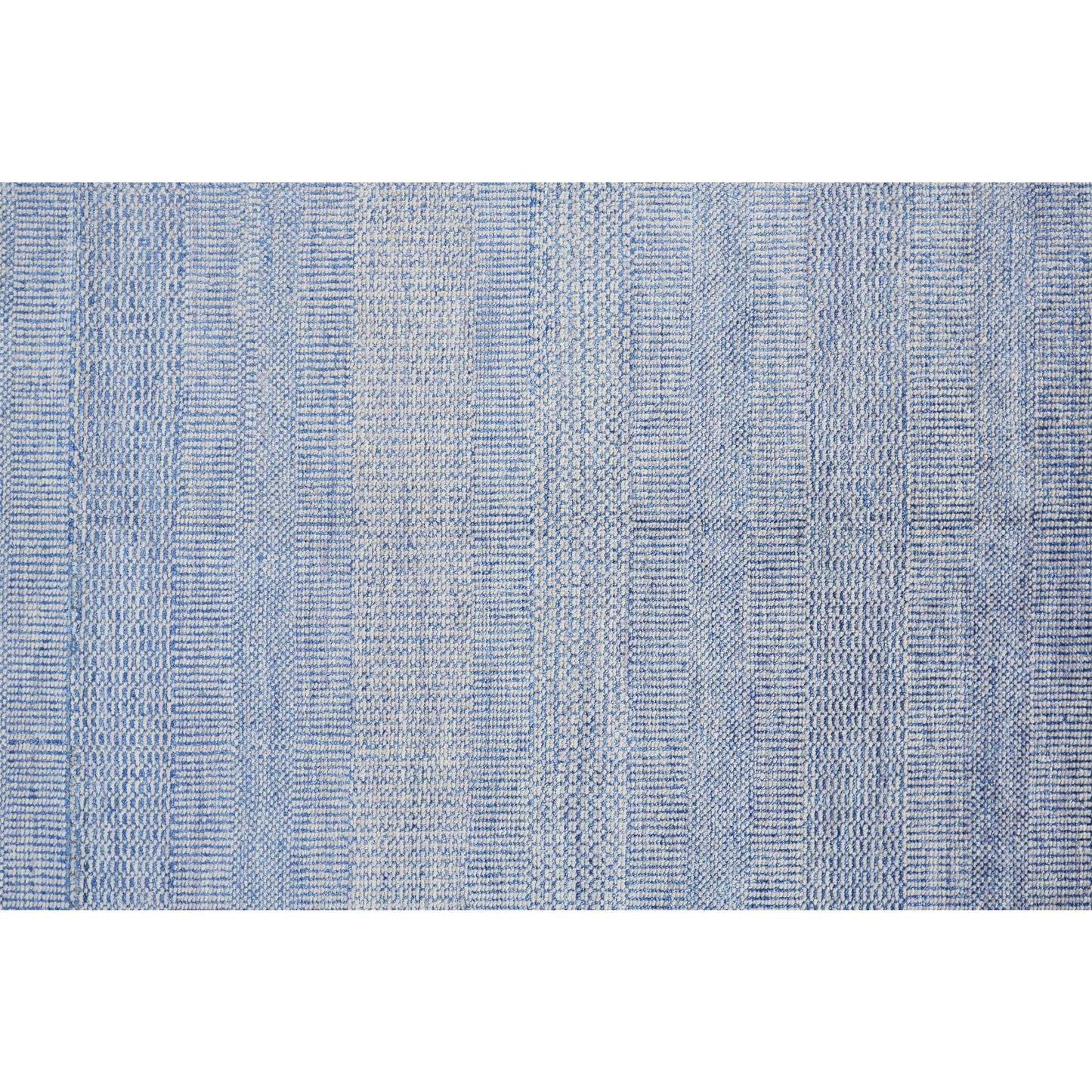 10' Blue and Silver Wool Striped Hand KNotted Runner Rug