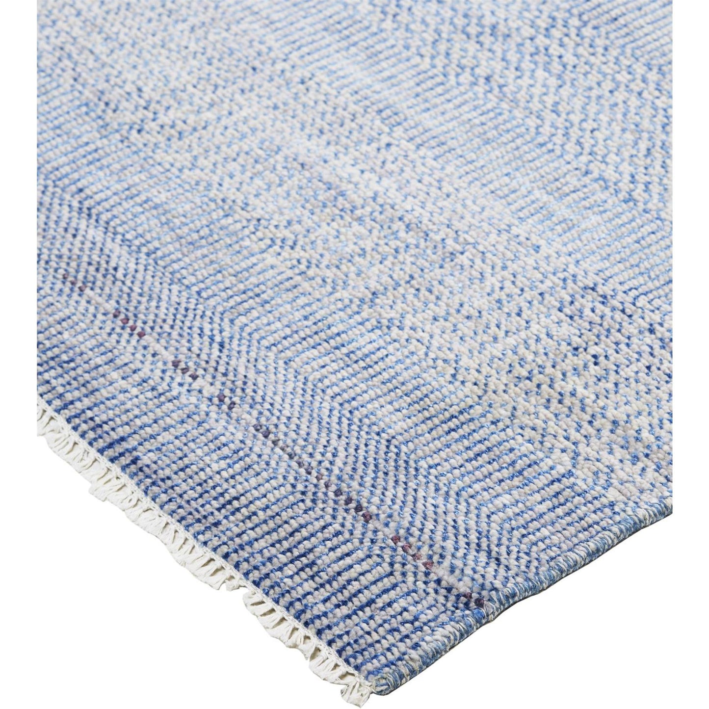 8' x 10' Blue and Silver Wool Striped Hand KNotted Area Rug