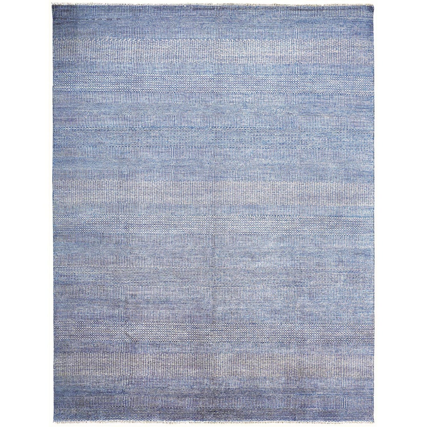 8' x 10' Blue and Silver Wool Striped Hand KNotted Area Rug