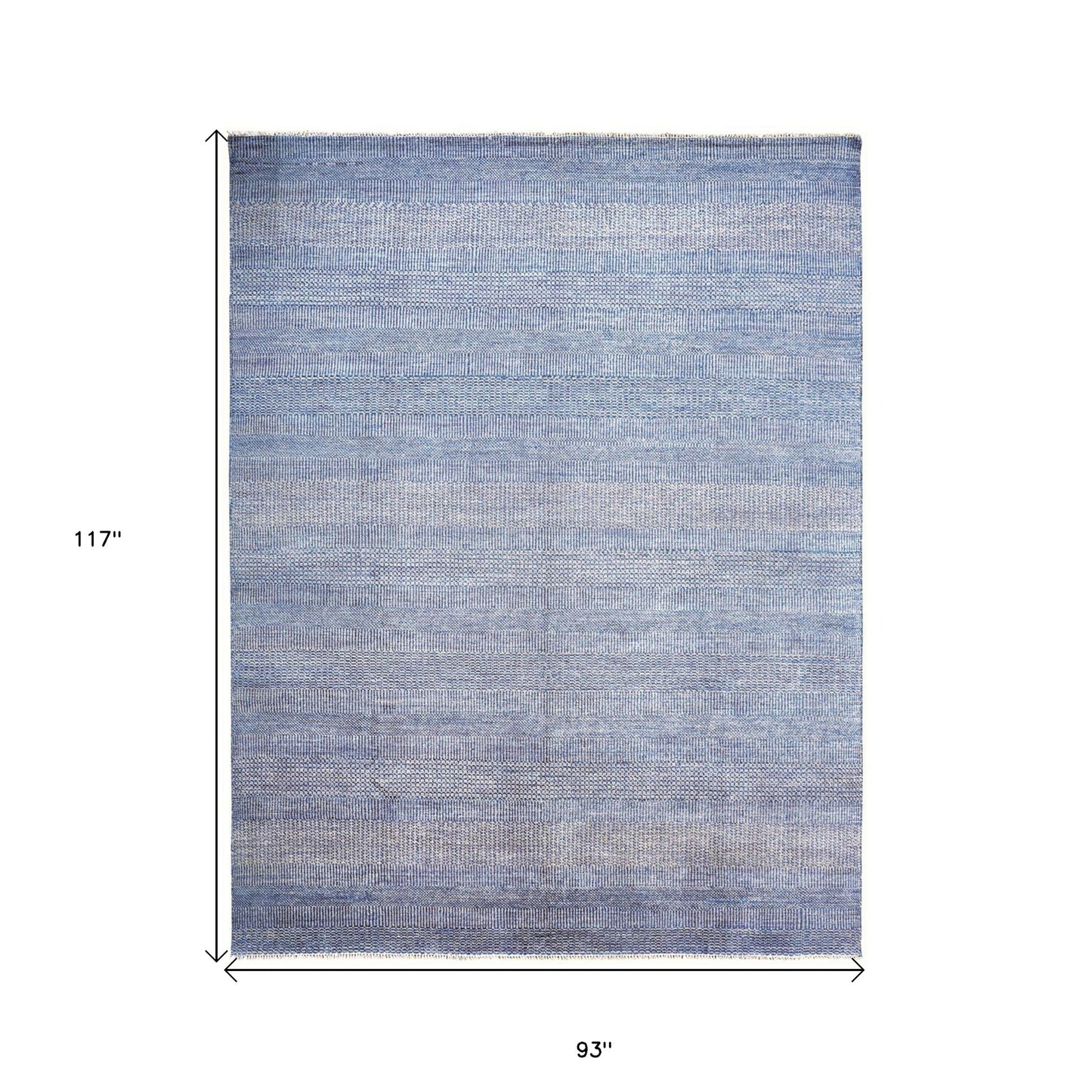 8' x 10' Blue and Silver Wool Striped Hand KNotted Area Rug