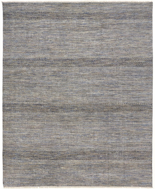 12' X 15' Silver Wool Striped Hand Knotted Area Rug