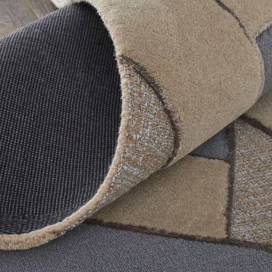 12' X 15' Tan Brown And Blue Wool Geometric Tufted Handmade Area Rug