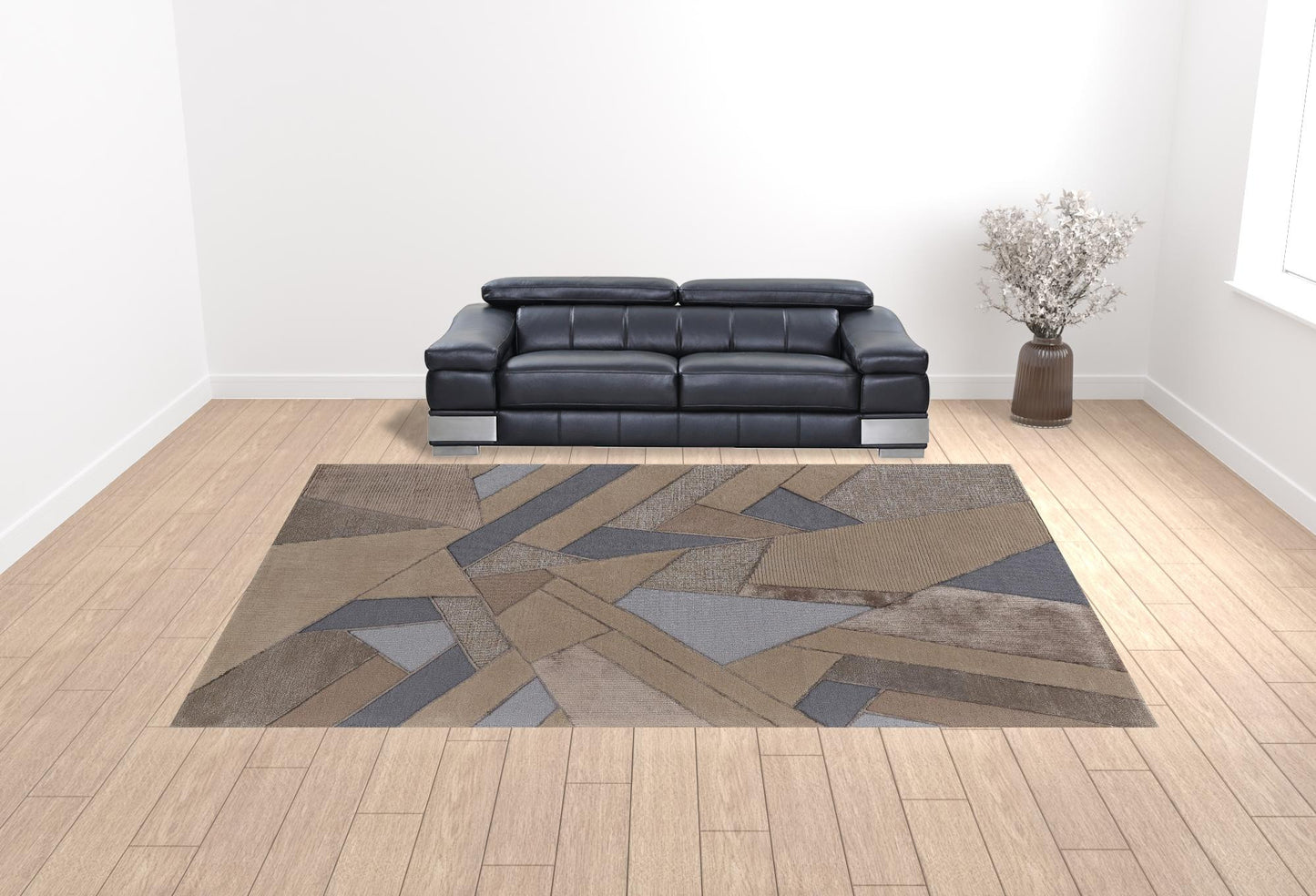 12' X 15' Tan Brown And Blue Wool Geometric Tufted Handmade Area Rug