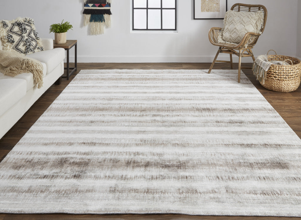12' X 15' Tan Ivory And Brown Abstract Hand Woven Area Rug