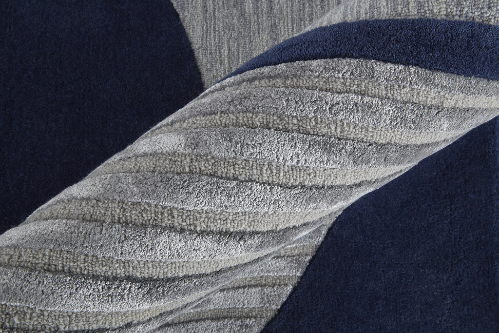 12' X 15' Blue And Silver Wool Geometric Tufted Handmade Area Rug