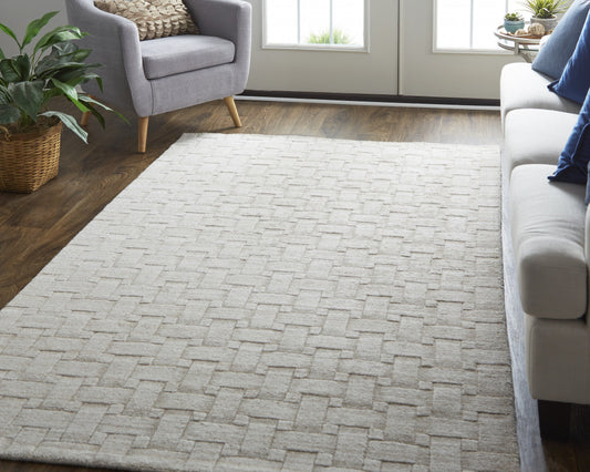 12' X 15' Ivory Striped Hand Woven Area Rug