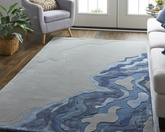 10' X 14' Gray Taupe And Blue Wool Abstract Tufted Handmade Area Rug