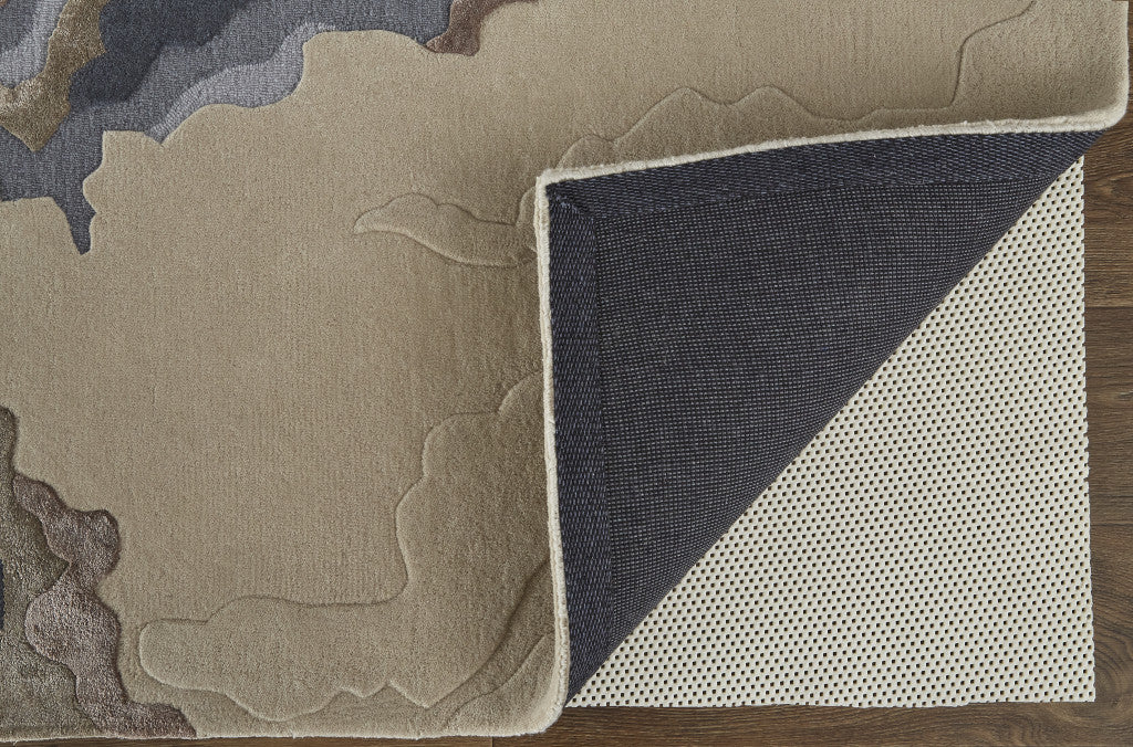 10' X 14' Tan Brown And Blue Wool Abstract Tufted Handmade Area Rug