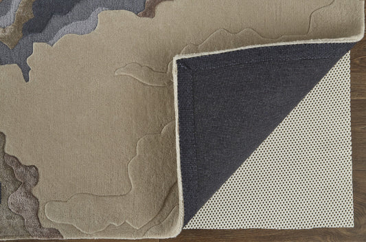 10' X 14' Tan Brown And Blue Wool Abstract Tufted Handmade Area Rug
