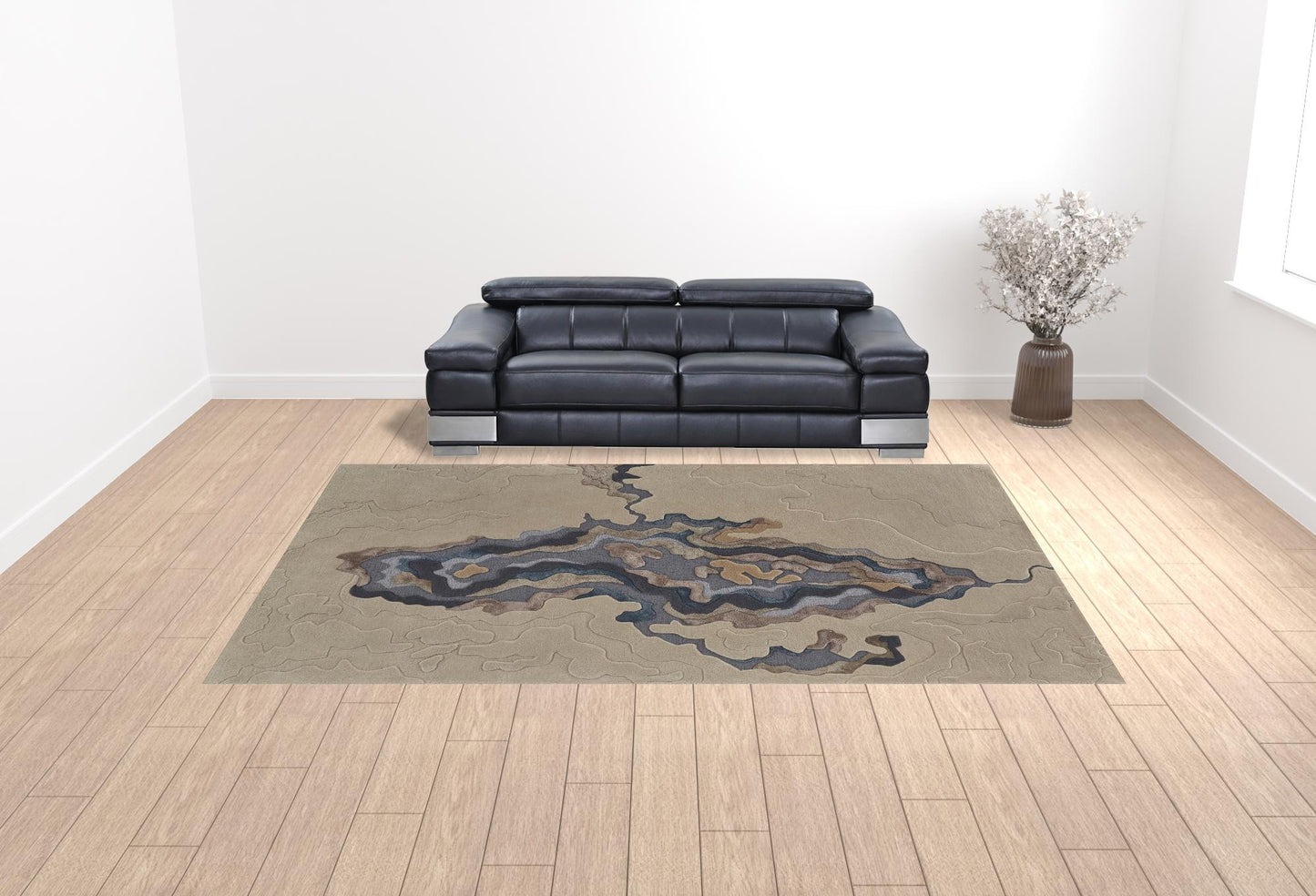 10' X 14' Tan Brown And Blue Wool Abstract Tufted Handmade Area Rug