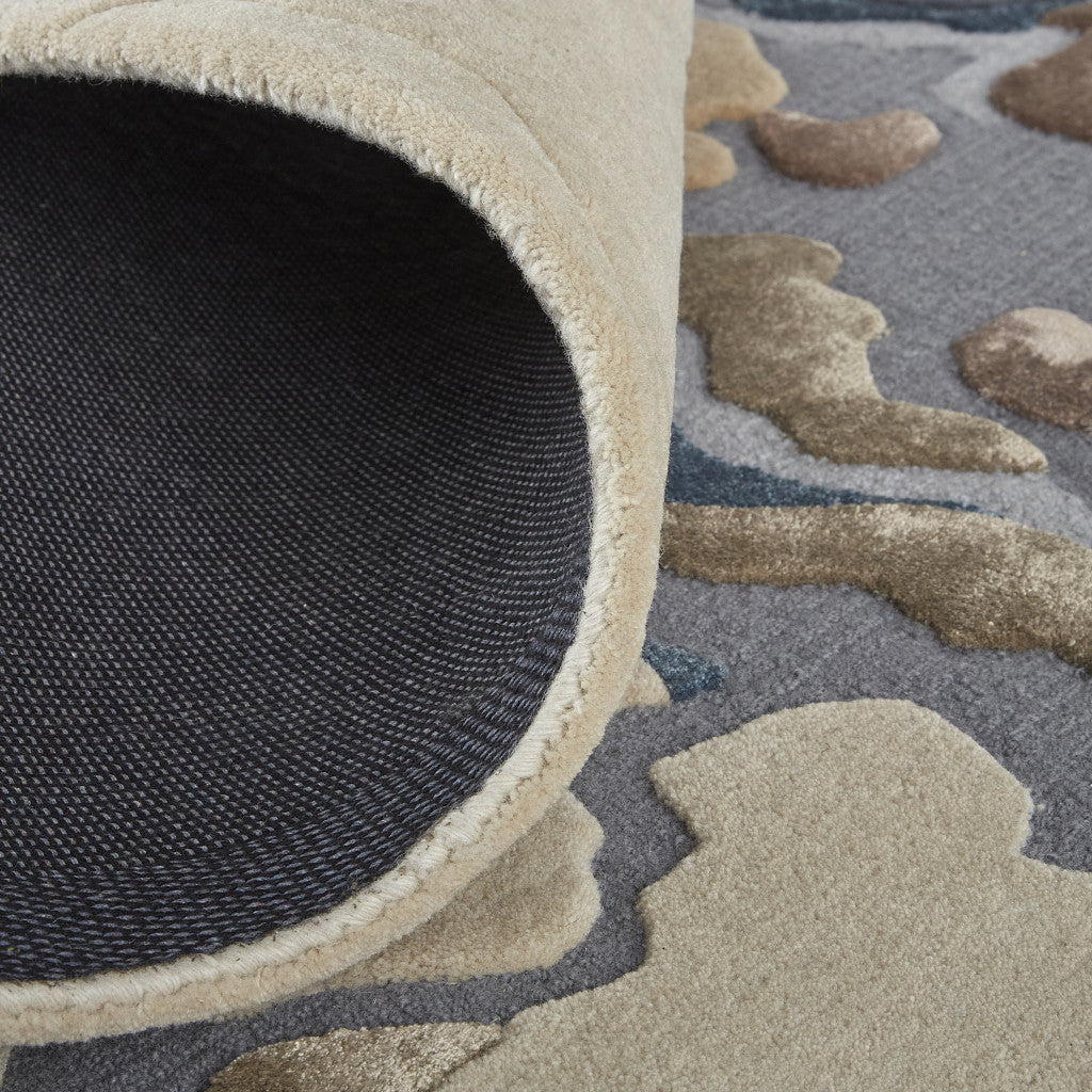 10' X 14' Tan Brown And Blue Wool Abstract Tufted Handmade Area Rug