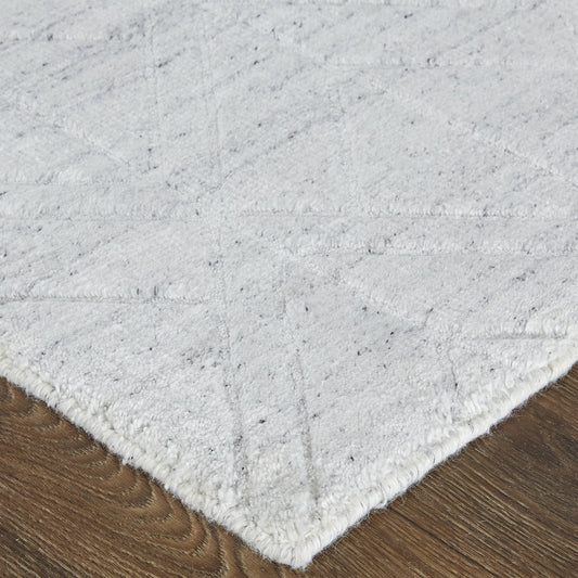 10' X 14' White And Silver Striped Hand Woven Area Rug