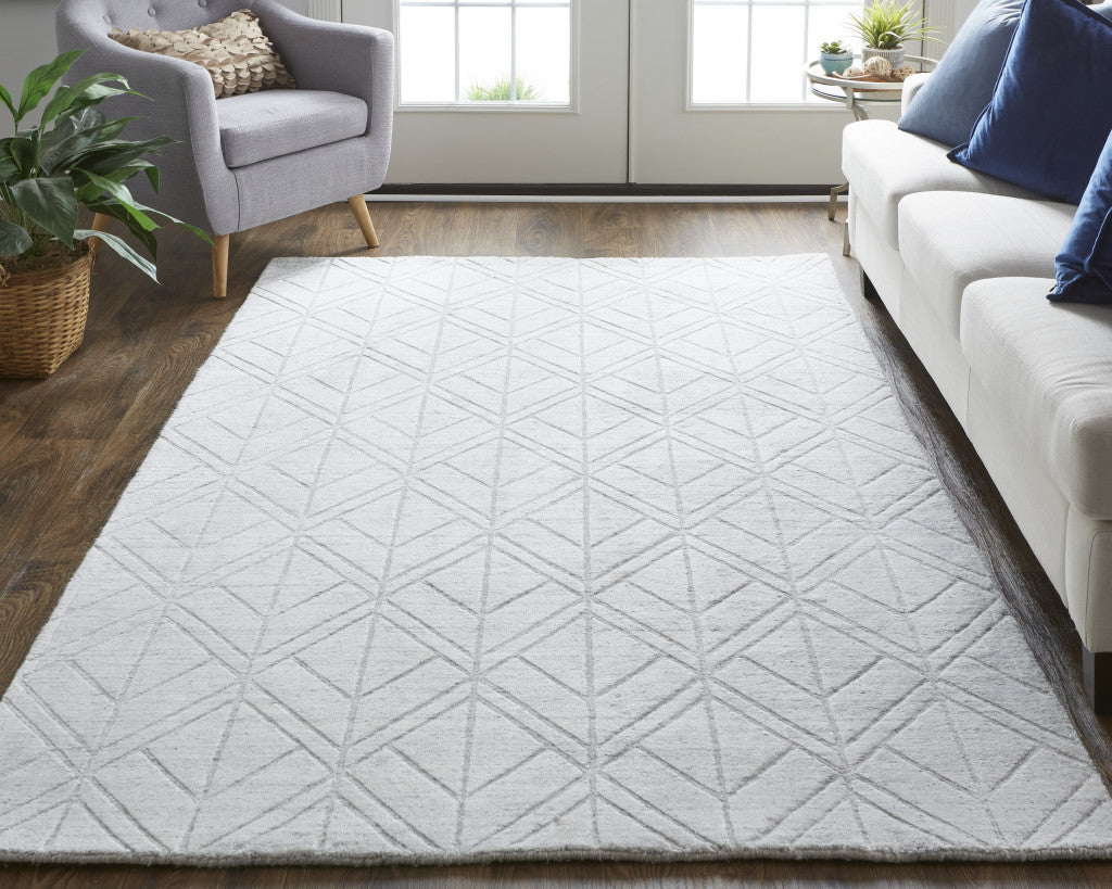 10' X 14' White And Silver Striped Hand Woven Area Rug