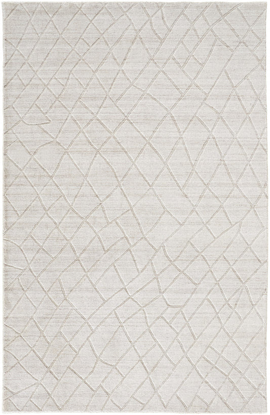 12' X 15' Ivory And Gray Striped Hand Woven Area Rug