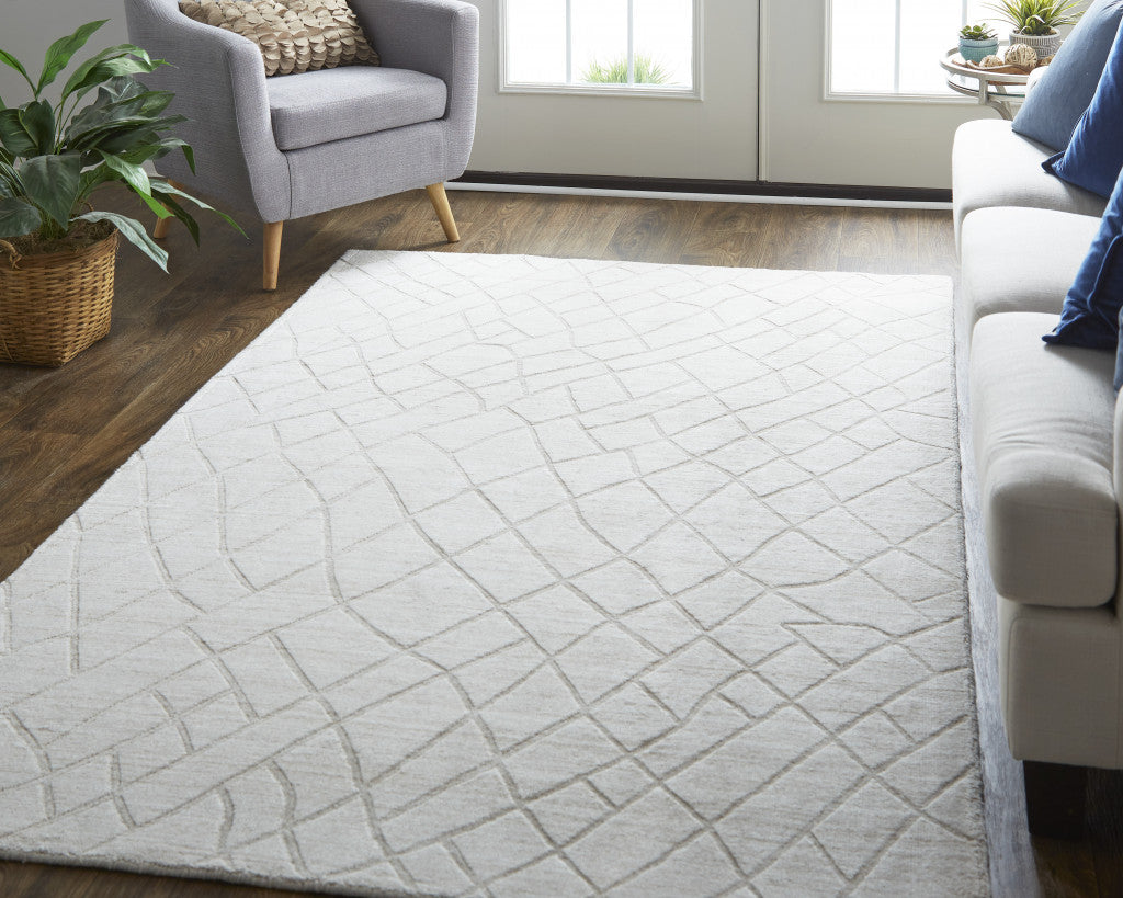 12' X 15' Ivory And Gray Striped Hand Woven Area Rug