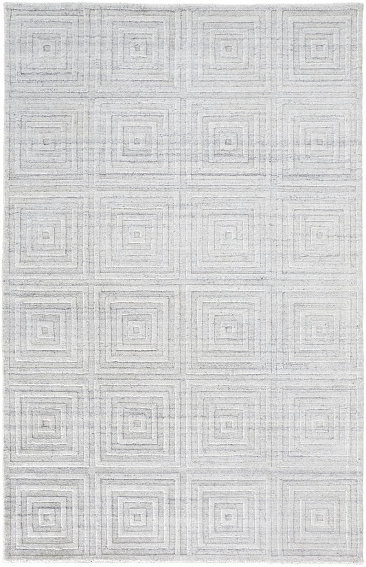 12' X 15' White And Silver Striped Hand Woven Area Rug