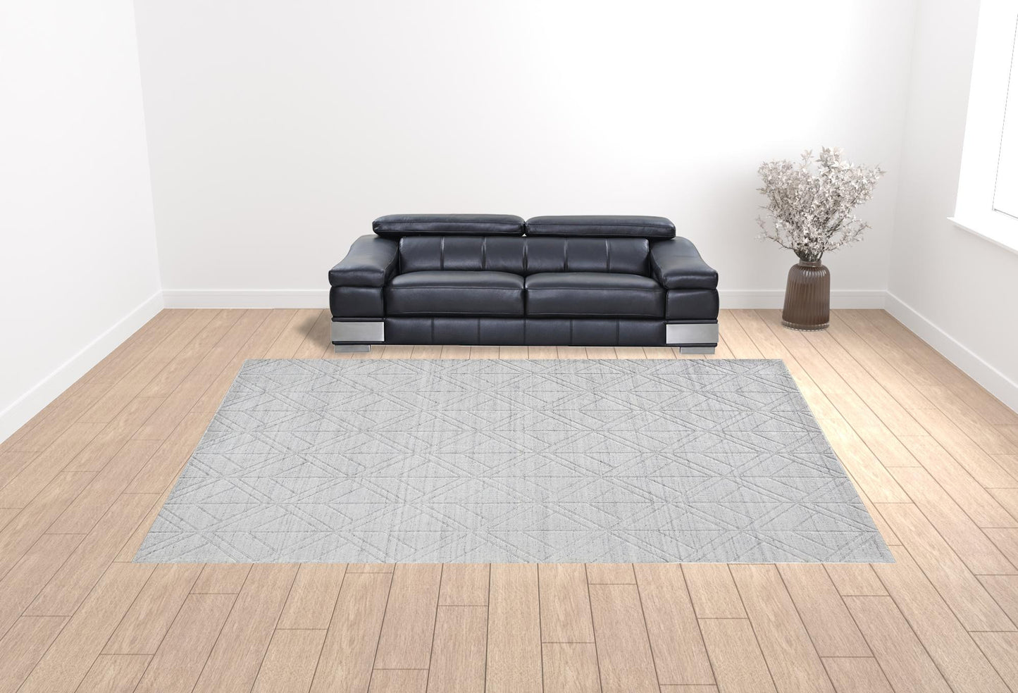 12' X 15' White And Silver Striped Hand Woven Area Rug