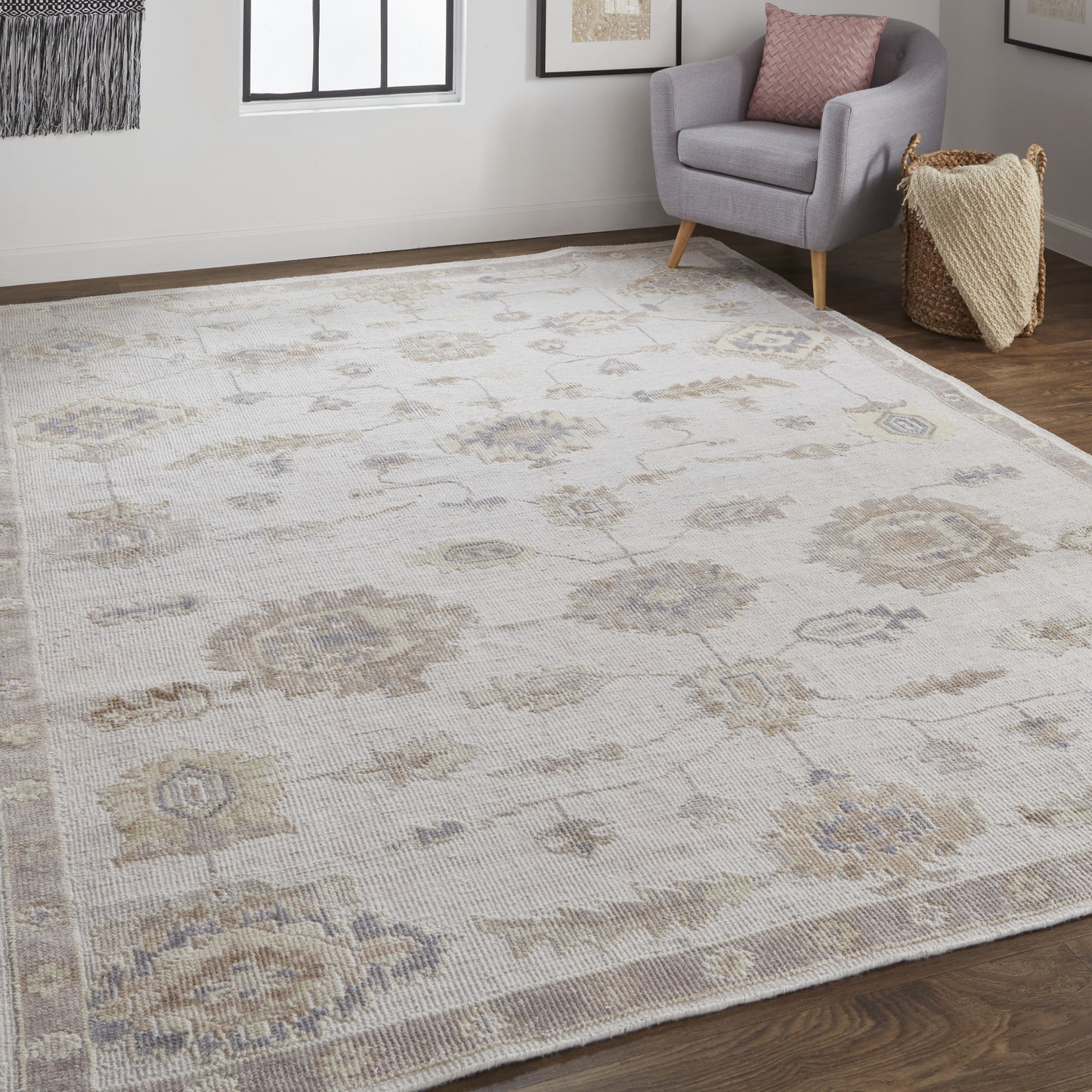 9' X 12' Ivory And Orange Floral Hand Knotted Stain Resistant Area Rug