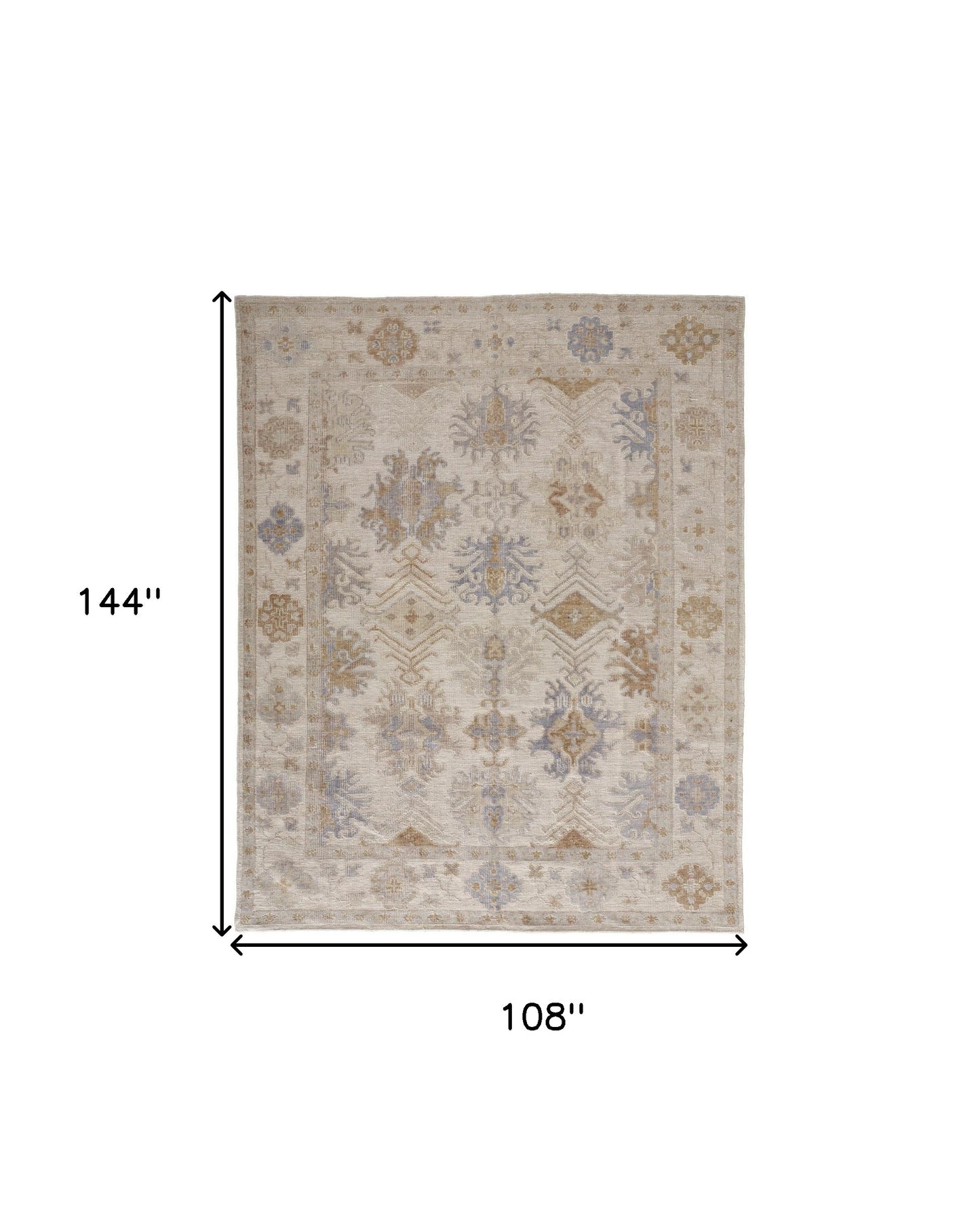 9' X 12' Ivory Tan And Blue Floral Hand Knotted Stain Resistant Area Rug