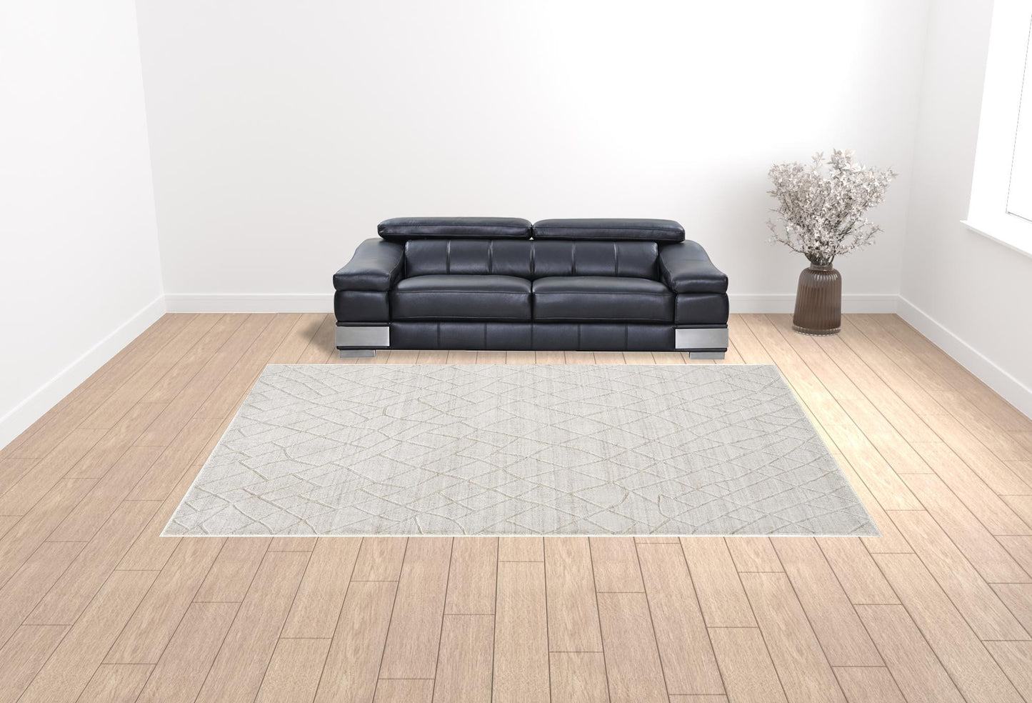 10' X 14' Ivory And Gray Striped Hand Woven Area Rug