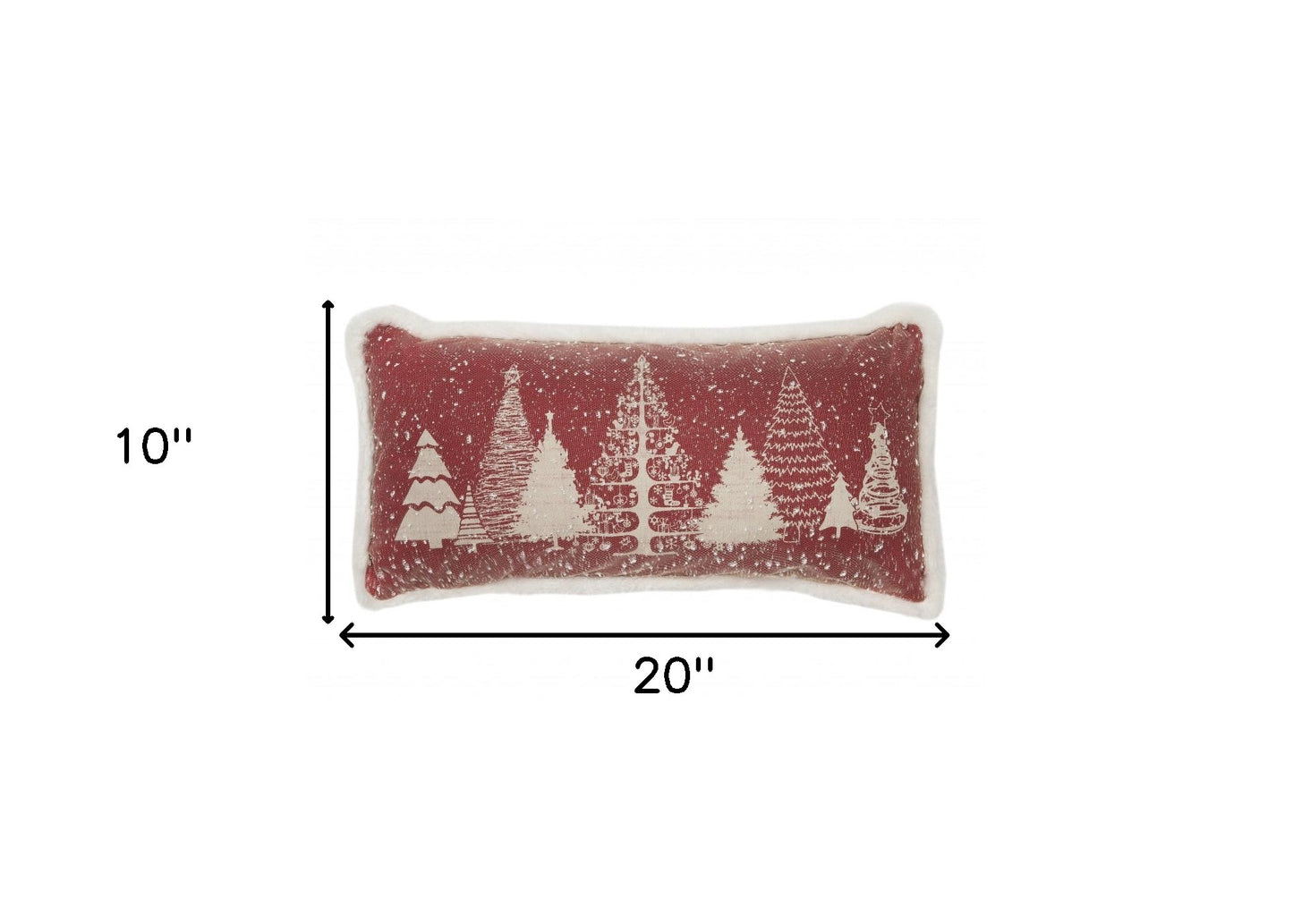 10"x20" Red and Off White Snow Christmas Polyester Winter Trees Zippered Pillow