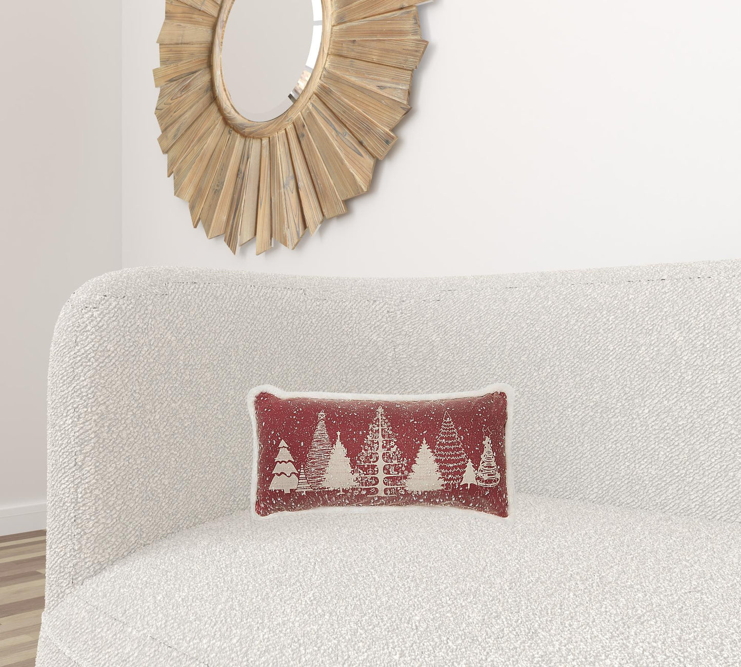 10"x20" Red and Off White Snow Christmas Polyester Winter Trees Zippered Pillow