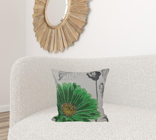 18"x18" Green Polyester and Cotton Blend Floral Zippered Pillow