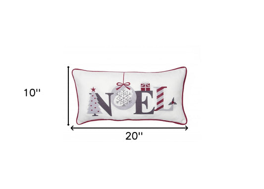 10"x20" Red and Gray Christmas Noel Polyester Zippered Pillow With Embroidery