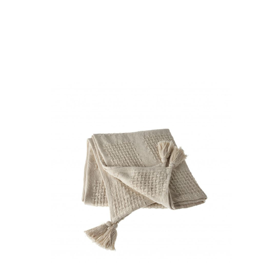 Cream Woven Cotton Solid Color Throw Blanket