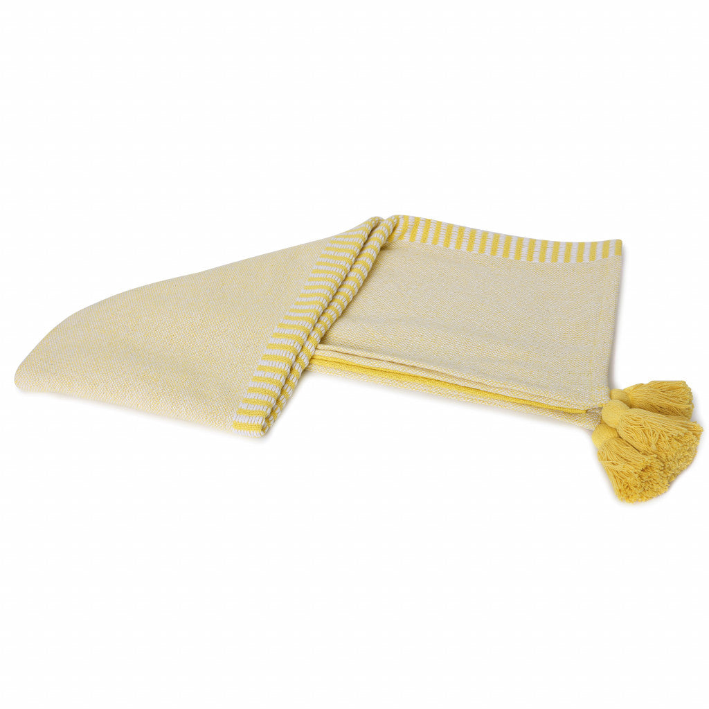 Yellow Woven Cotton Striped Throw Blanket