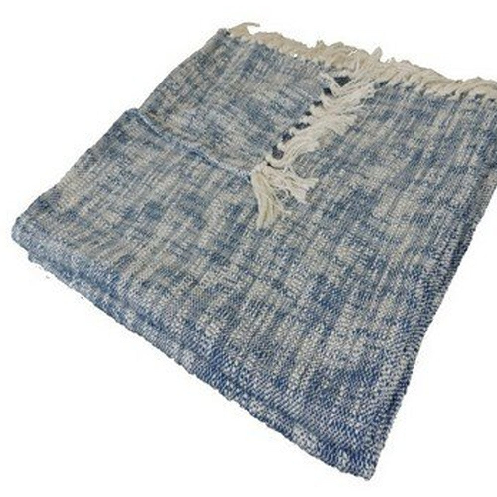 Blue and White Woven Cotton Solid Color Throw Blanket