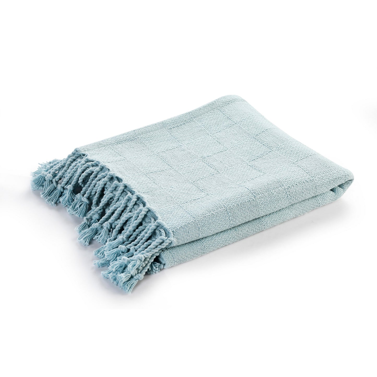 Blue Woven Cotton Solid Color Throw Blanket