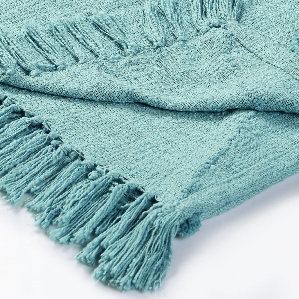 Blue Woven Cotton Solid Color Throw Blanket