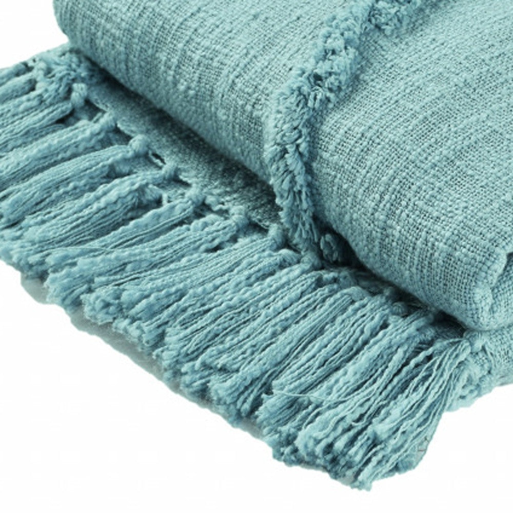 Blue Woven Cotton Solid Color Throw Blanket