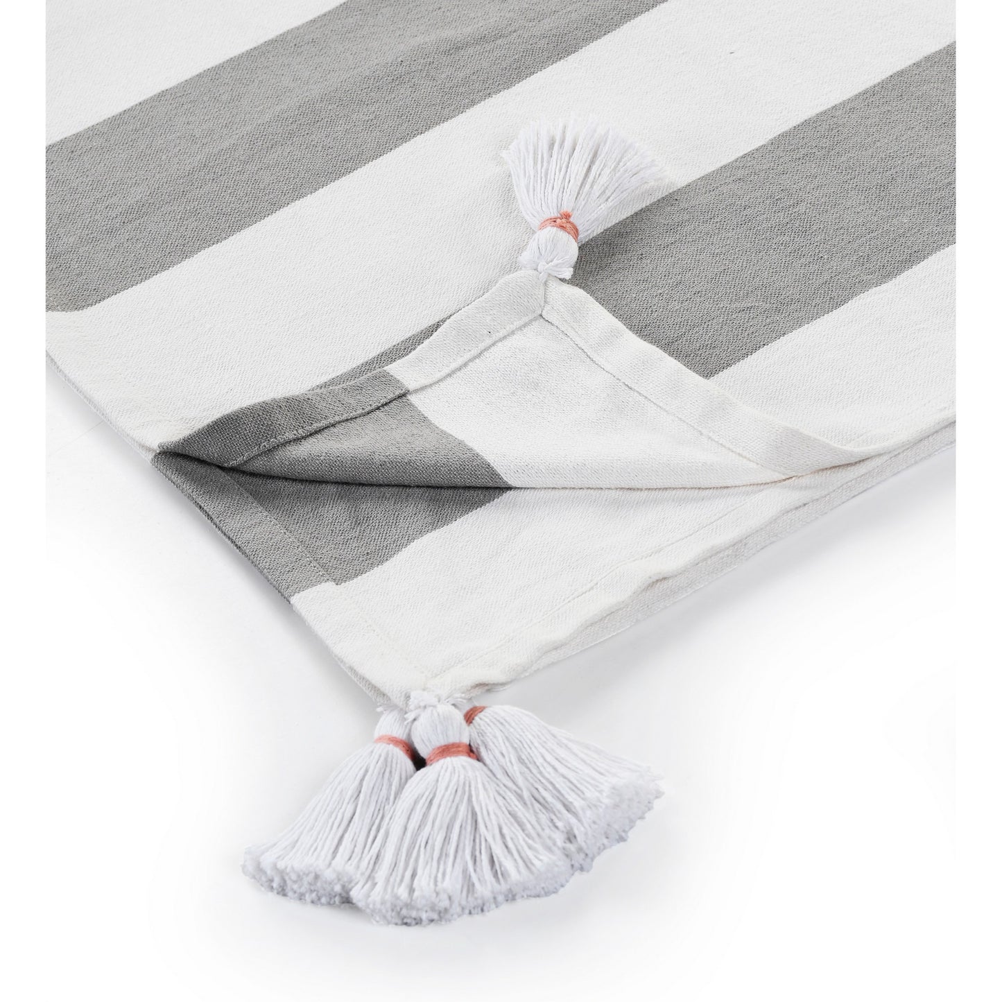 Gray and White Knitted Cotton Striped Throw Blanket