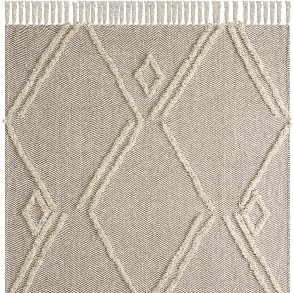 Cream Woven Cotton Herringbone Throw Blanket