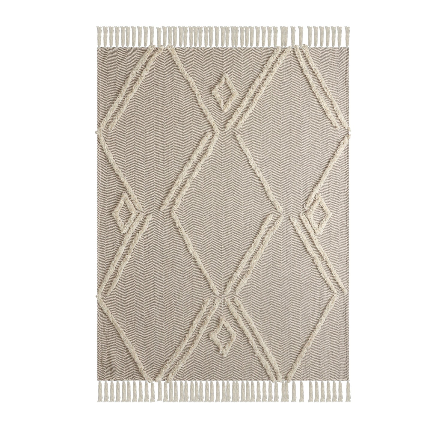 Cream Woven Cotton Herringbone Throw Blanket