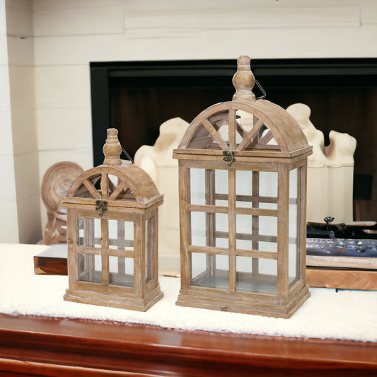 Set Of Two Brown Flameless Floor Lantern Candle Holder