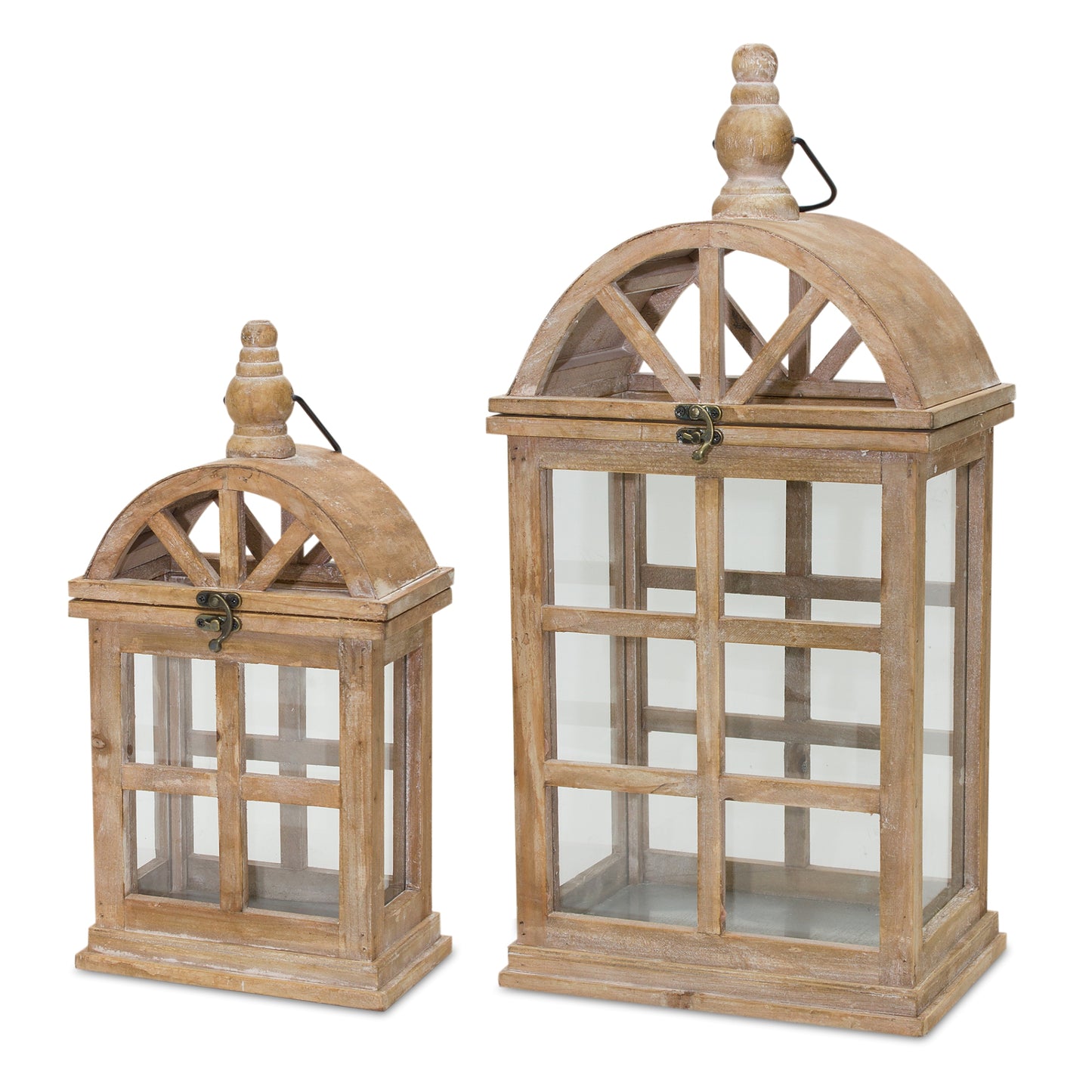 Set Of Two Brown Flameless Floor Lantern Candle Holder