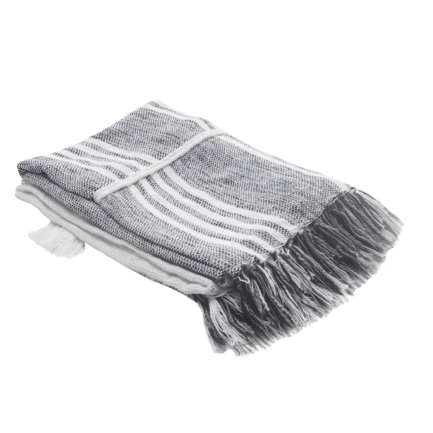 Gray and White Woven Cotton Striped Throw Blanket