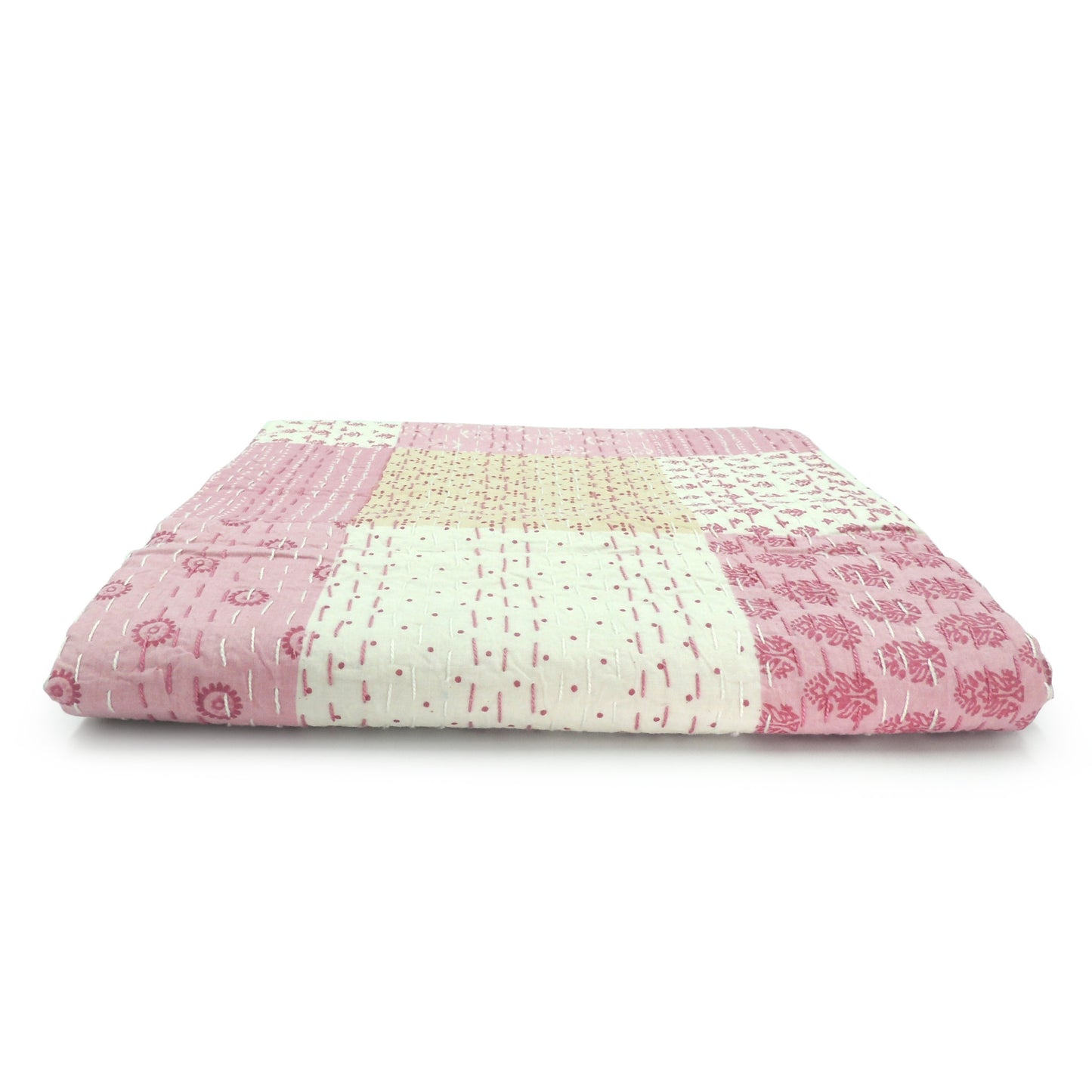 Pink Knitted Cotton Patchwork Throw Blanket