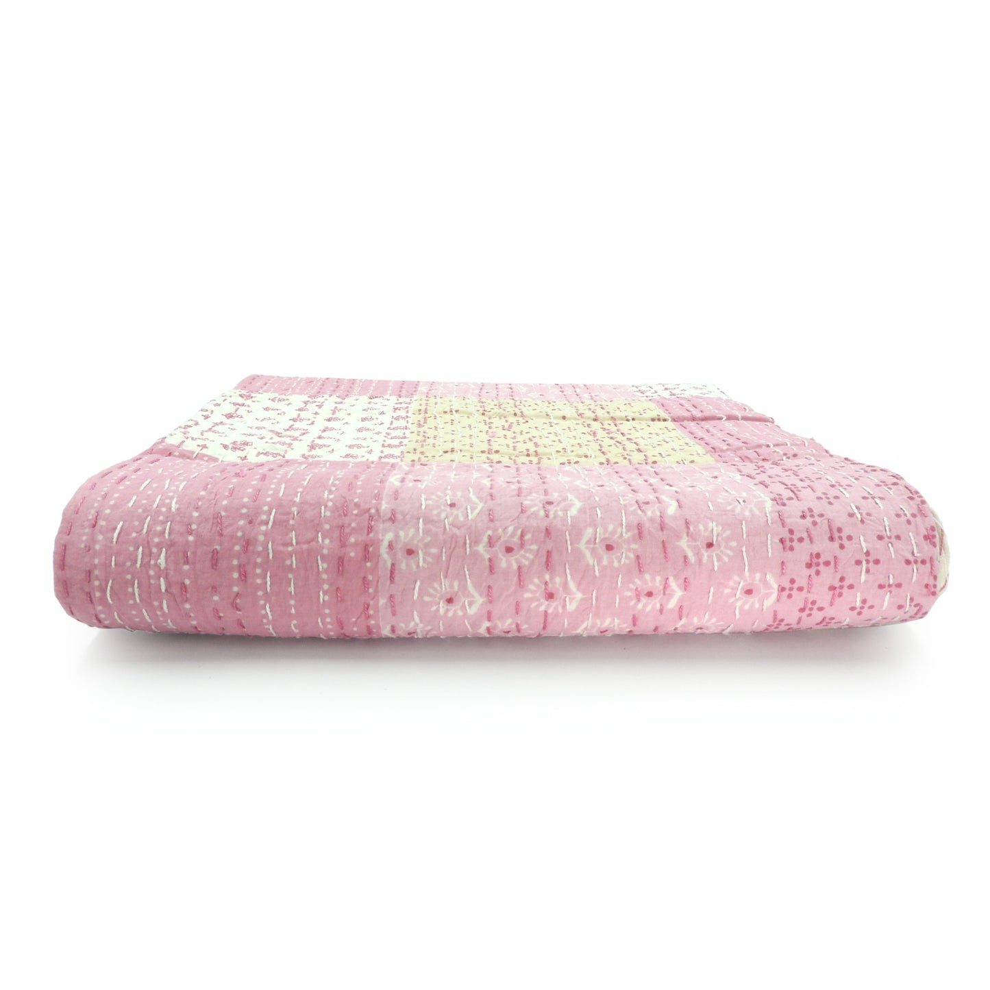 Pink Knitted Cotton Patchwork Throw Blanket