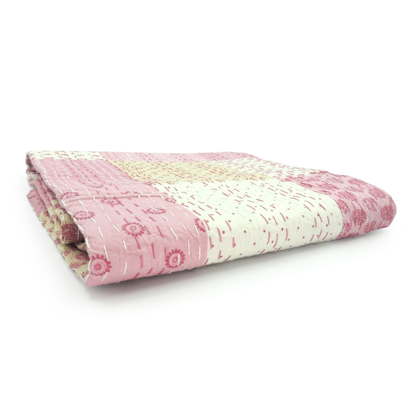 Pink Knitted Cotton Patchwork Throw Blanket